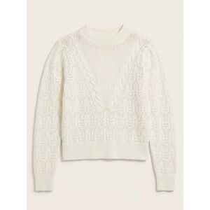White House Black Market Womens S White Pointelle Mock Neck Cropped Sweater